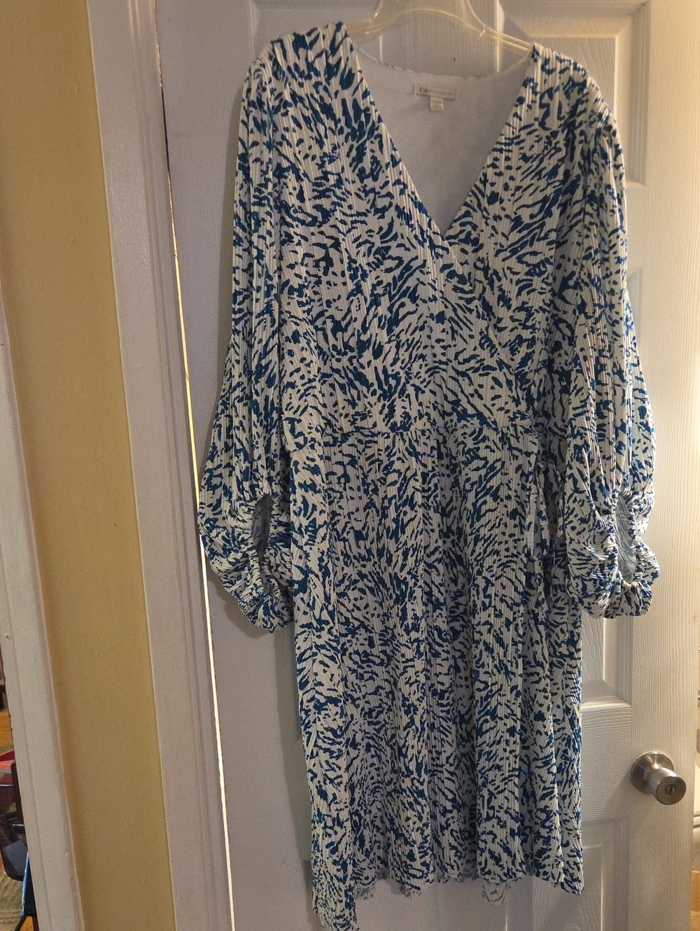Cato White Dress with Teal Abstract Print